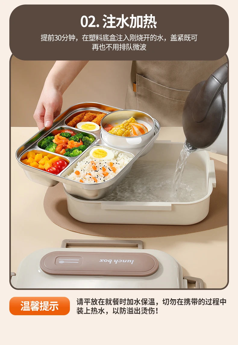 Stainless Steel Kids Lunch Box Compartment Bento Container Insulated Food Storage with Bag for School