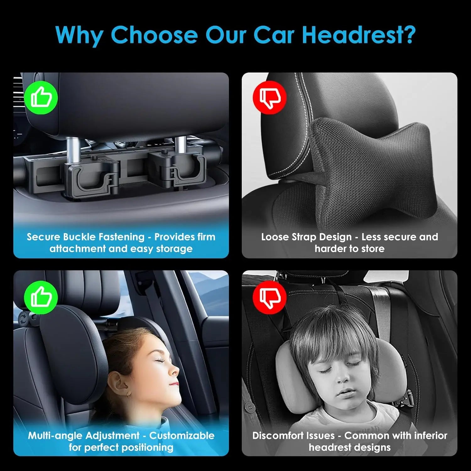 Memory Foam Car Neck Pillow Adjustable Travel Headrest Cushion Universal Fit