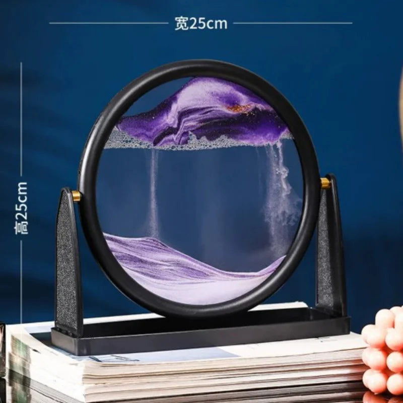 360 Rotating Sandscape Moving Sand Art Glass Frame Flowing Sand Decor Round Display Home Office Decoration