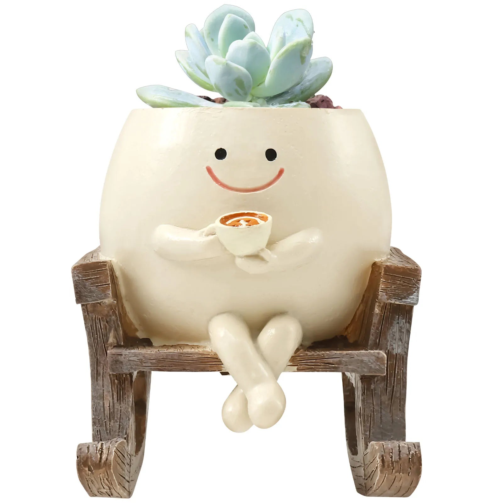 Smiling Face Planter Decorative Rocking Chair Plant Pot with Drainage Hole Fun Indoor and Outdoor Flower Pot