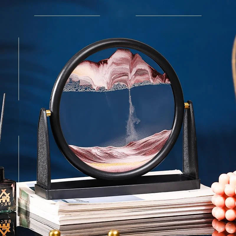 360 Rotating Sandscape Moving Sand Art Glass Frame Flowing Sand Decor Round Display Home Office Decoration