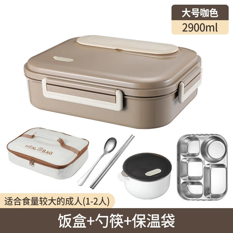 Stainless Steel Kids Lunch Box Compartment Bento Container Insulated Food Storage with Bag for School