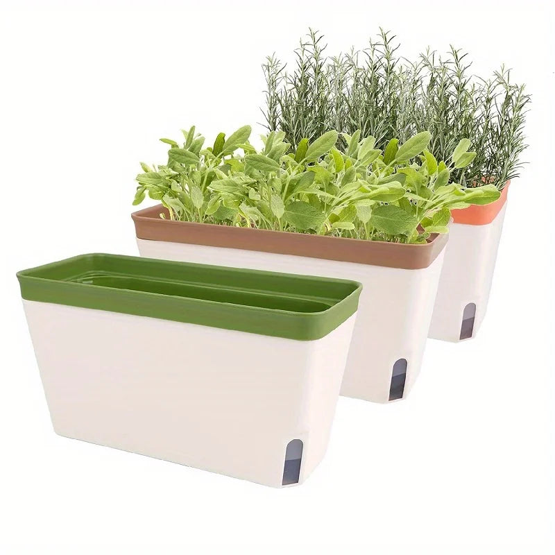 Self-Watering Windowsill Planter Kit – Modern Indoor Herb Garden with Water Level Indicator