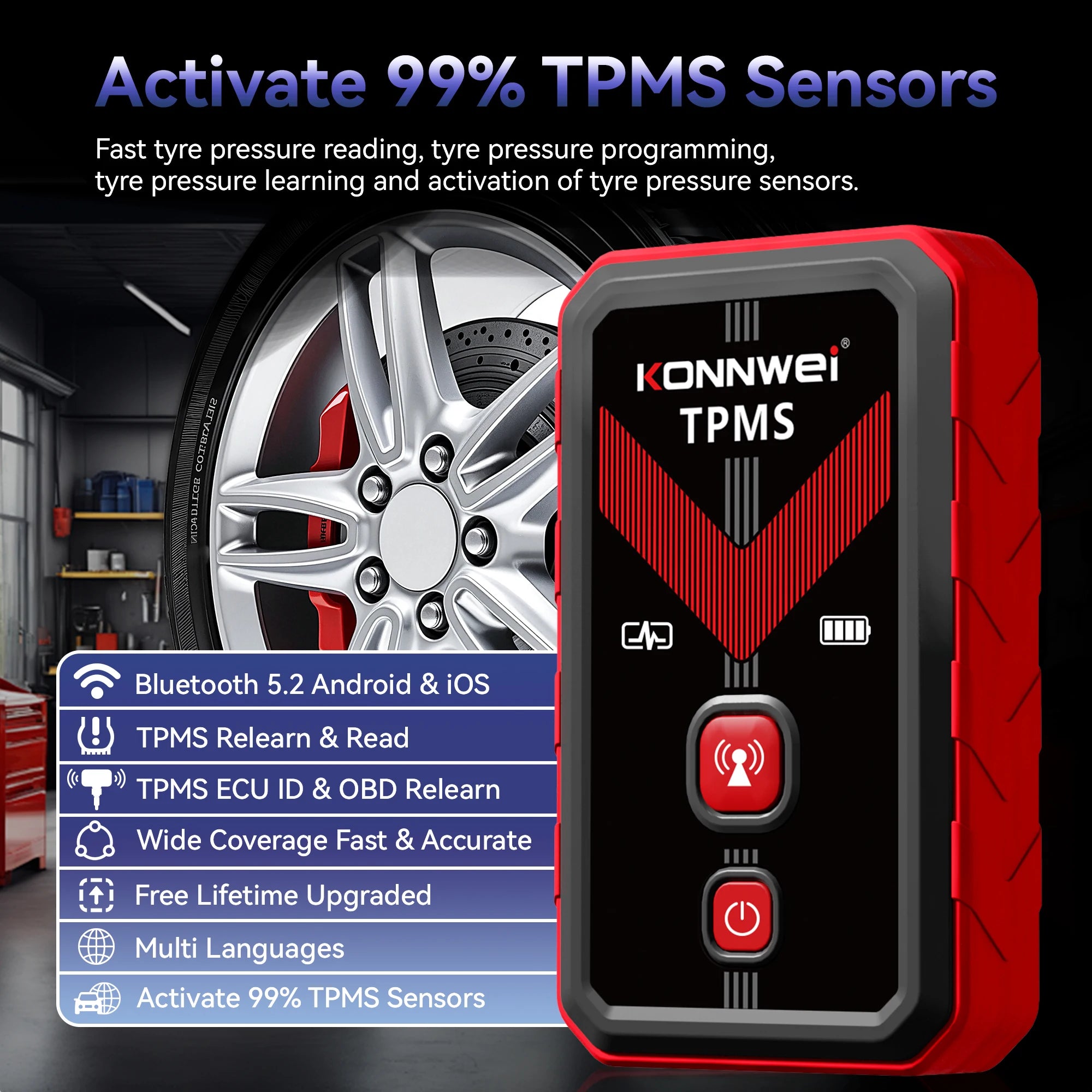 Konnwei TK100 TPMS Programming Tool Wireless OBD Relearn Device for Tire Pressure Sensors