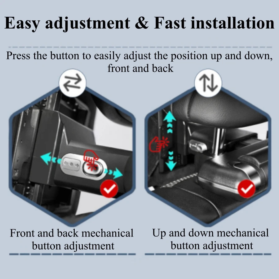 Adjustable Car Headrest Pillow with Neck Support Hidden Hook and Tablet Holder