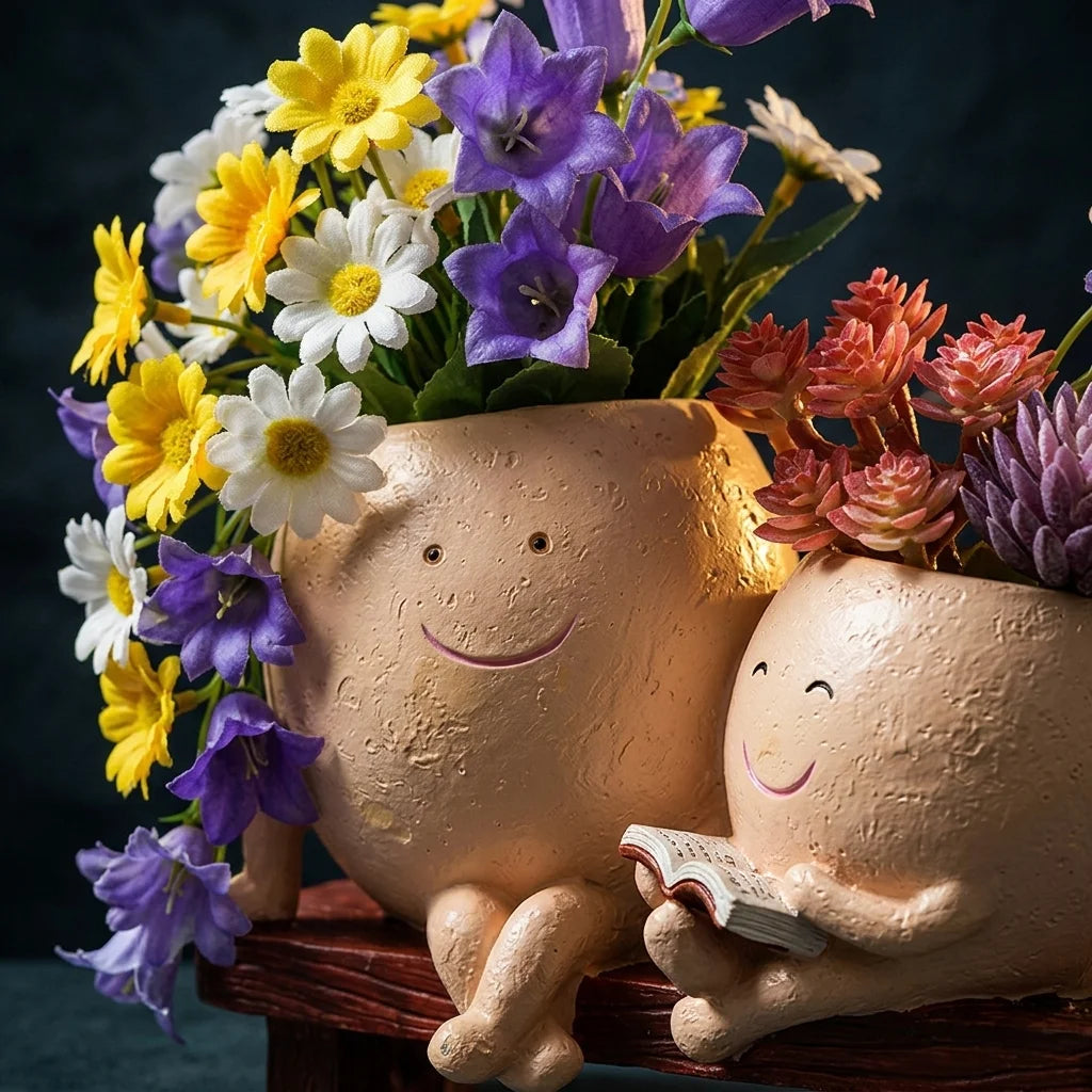Cute Cartoon Resin Succulent Planter with Drainage Hole