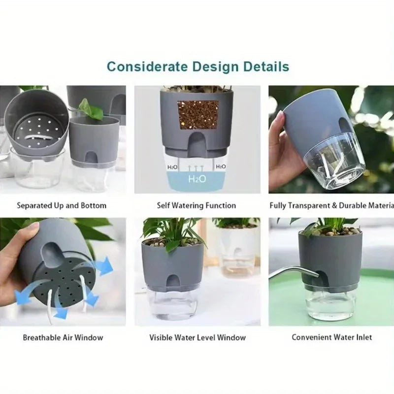 Self-Watering Plant Pots Set (5 or 10 Pack) – Double-Layer Hydroponic Flower & Succulent Planters for Home & Office Décor