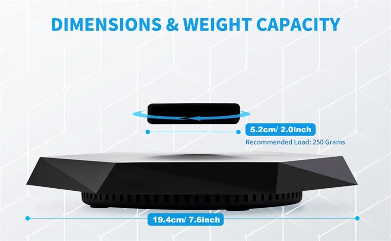 Magnetic Levitation Rotating Display Stand with LED Light Floating Base for Figures Jewelry Home Office Decor