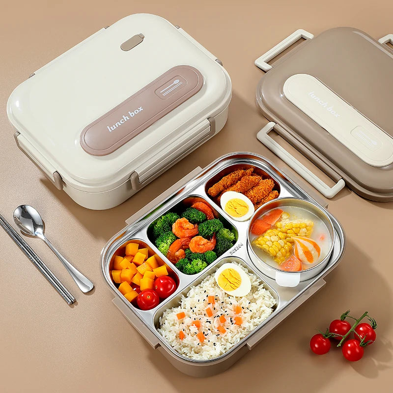 Stainless Steel Kids Lunch Box Compartment Bento Container Insulated Food Storage with Bag for School