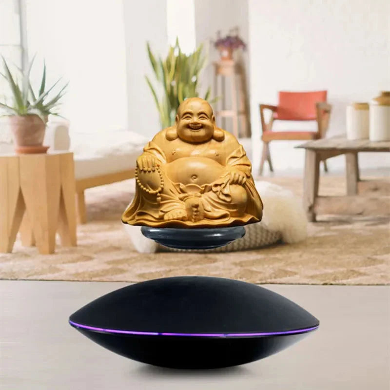 Magnetic Levitation Rotating Display Stand with LED Light Floating Base for Figures Jewelry Home Office Decor