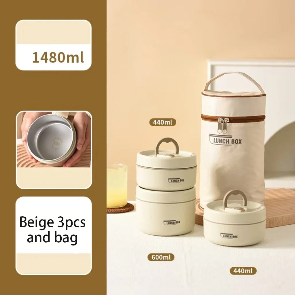 304 Stainless Steel Insulated Lunch Box Stackable Leakproof Bento Container Microwave Safe Food Storage