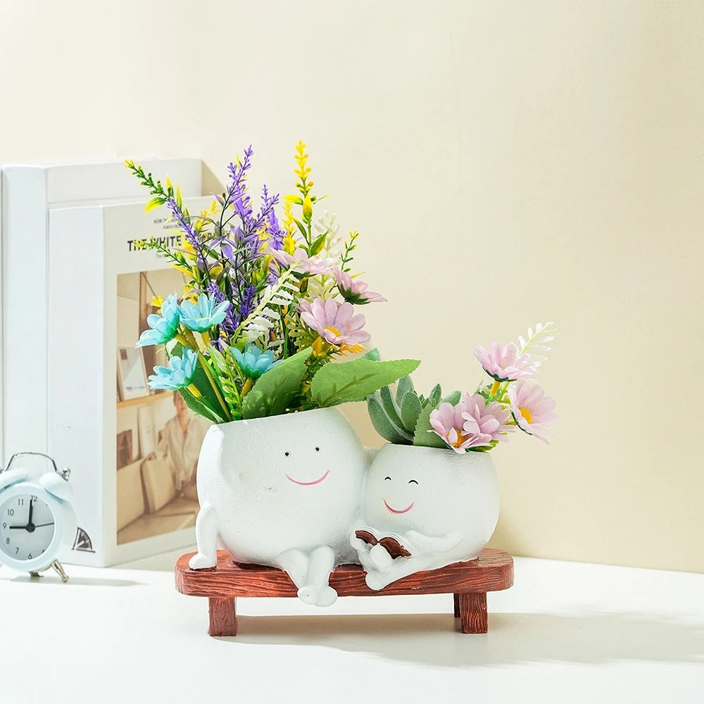 Cute Cartoon Resin Succulent Planter with Drainage Hole