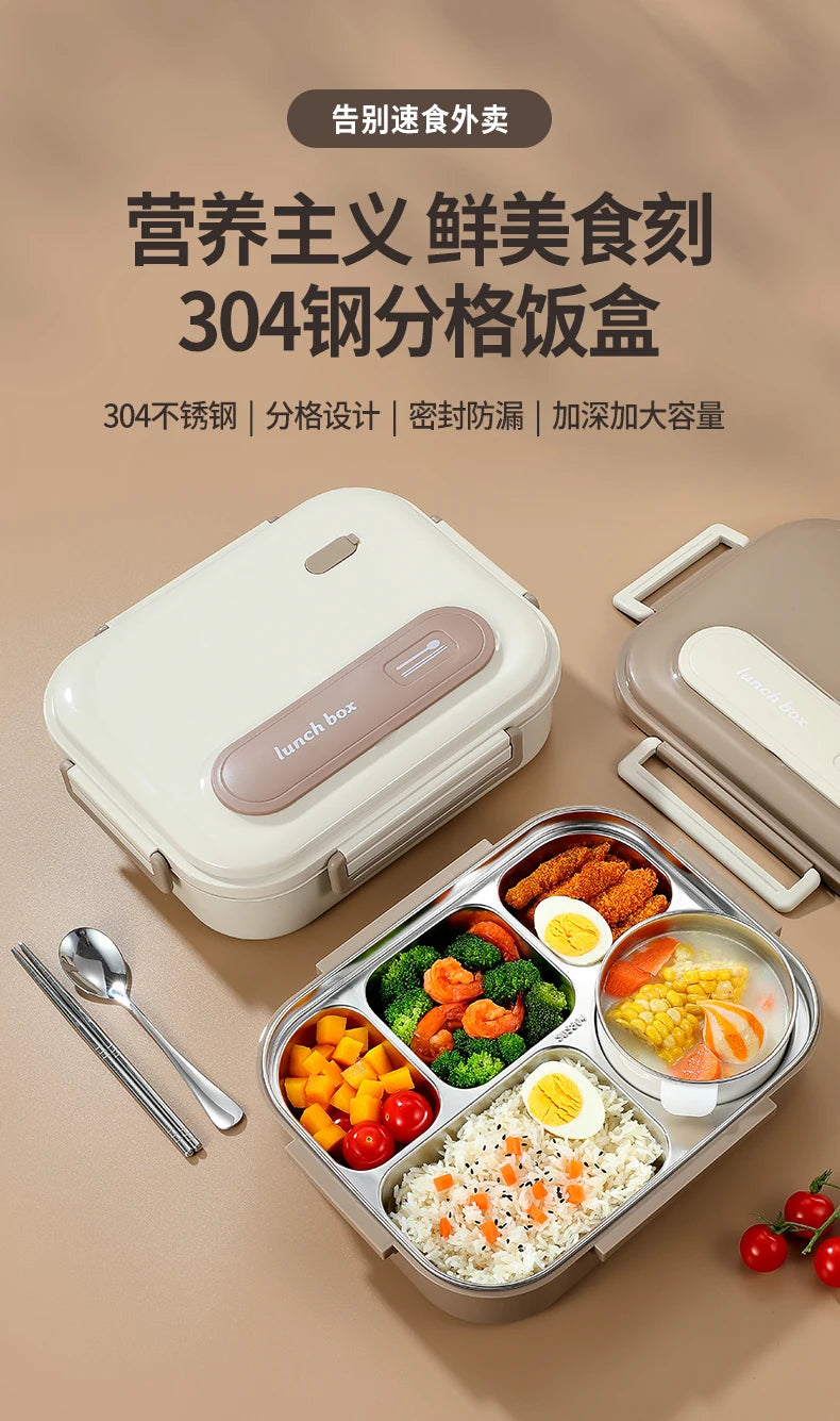 Stainless Steel Kids Lunch Box Compartment Bento Container Insulated Food Storage with Bag for School
