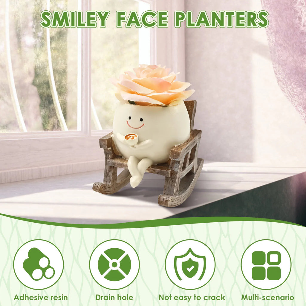 Smile Face Planter for Indoor Plant Rocking Chair Plant Pot with Drainage Hole Funny Small Pot for Indoor Outdoor Home Decor New