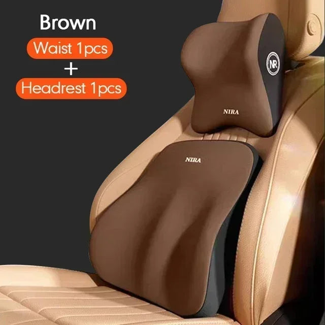 Memory Foam Car Lumbar and Neck Support Cushion Set Ergonomic Back and Headrest Pillow