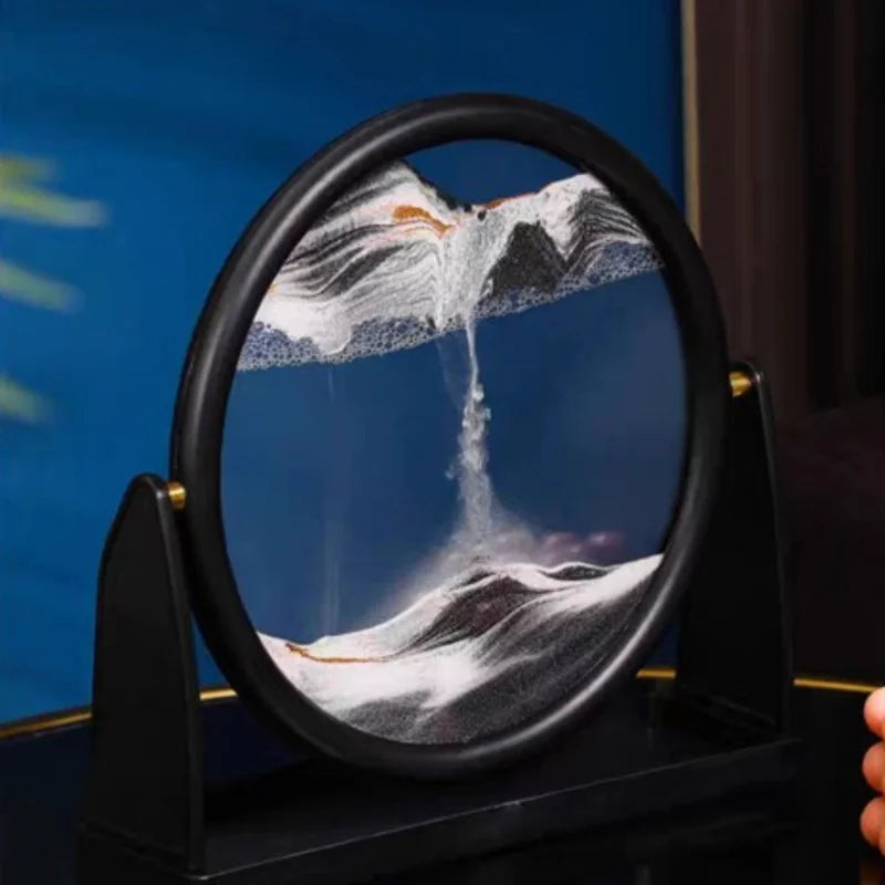 360 Rotating Sandscape Moving Sand Art Glass Frame Flowing Sand Decor Round Display Home Office Decoration