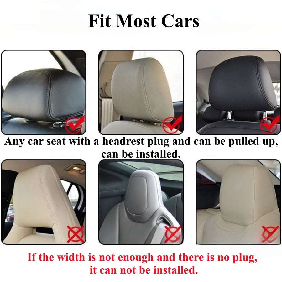 Adjustable Car Headrest Pillow with Neck Support Hidden Hook and Tablet Holder
