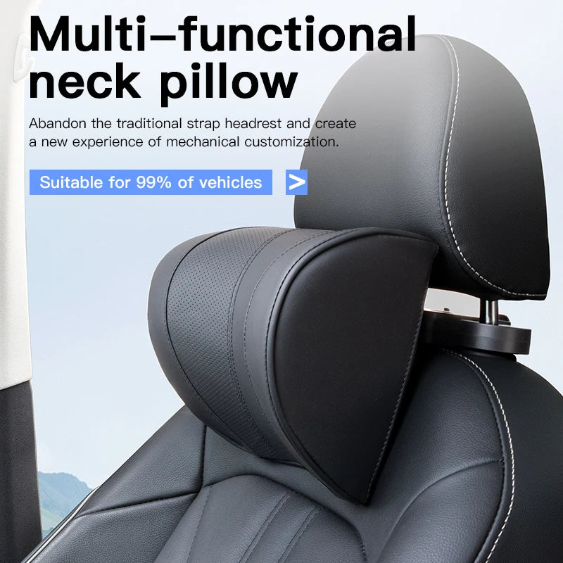 Leather Car Headrest Pillow Memory Foam Neck Support Cushion Adjustable Auto Accessory