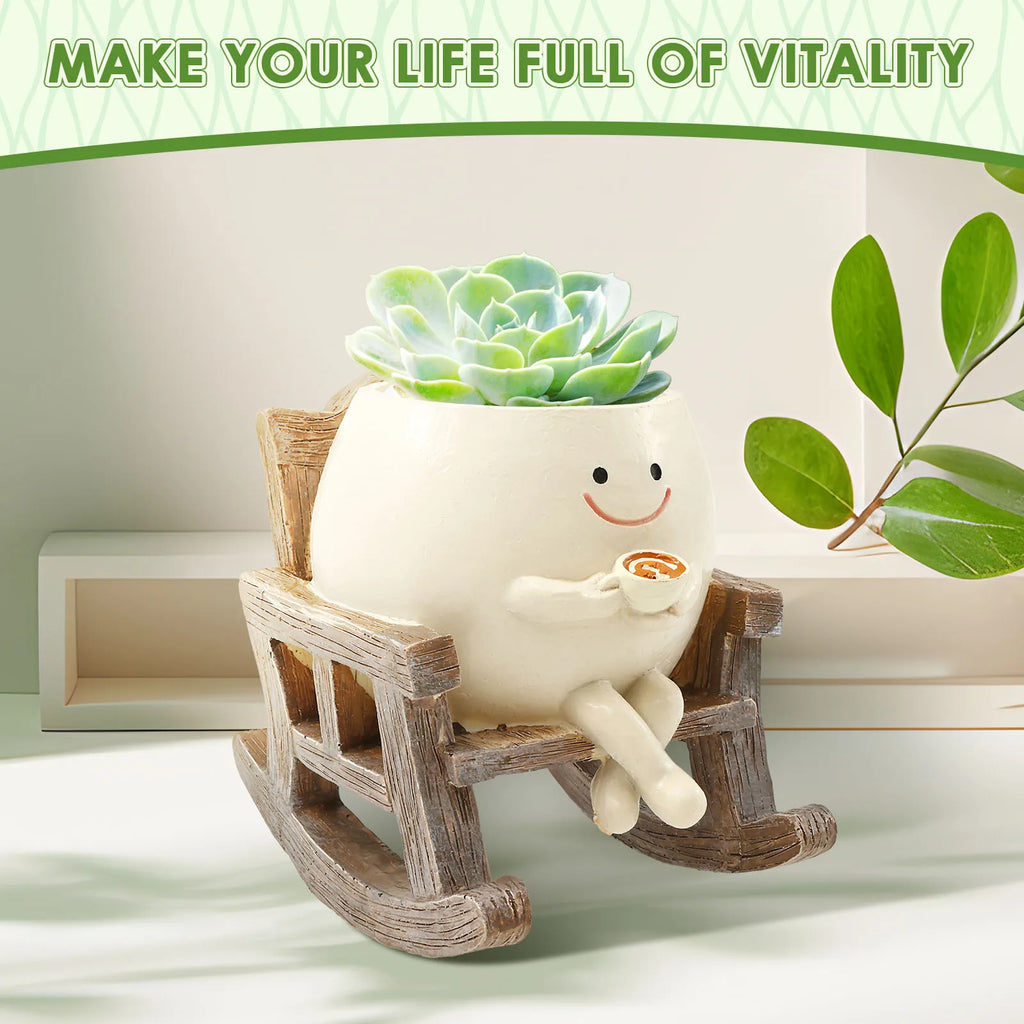 Smile Face Planter for Indoor Plant Rocking Chair Plant Pot with Drainage Hole Funny Small Pot for Indoor Outdoor Home Decor New