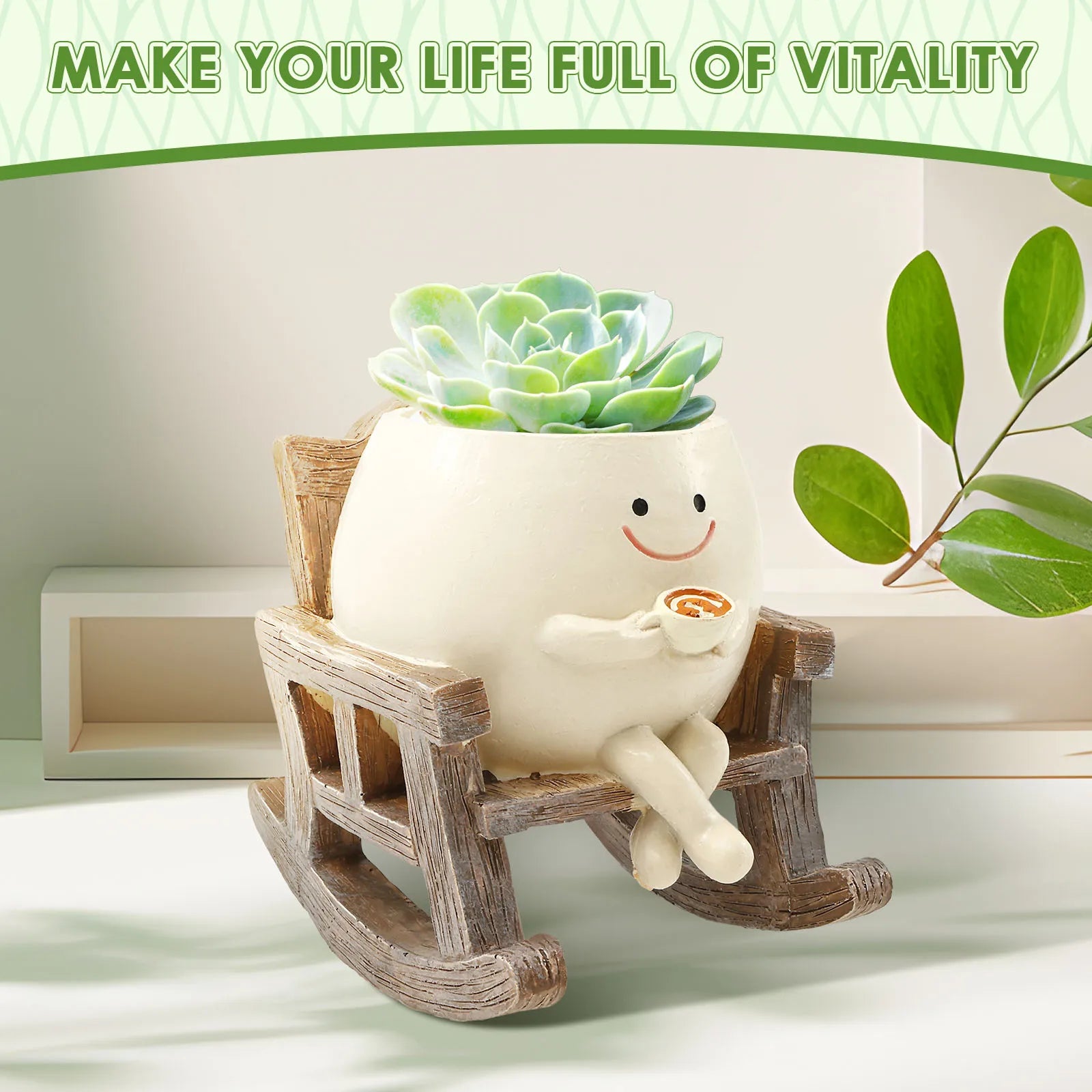 Smile Face Planter for Indoor Plant Rocking Chair Plant Pot with Drainage Hole Funny Small Pot for Indoor Outdoor Home Decor New