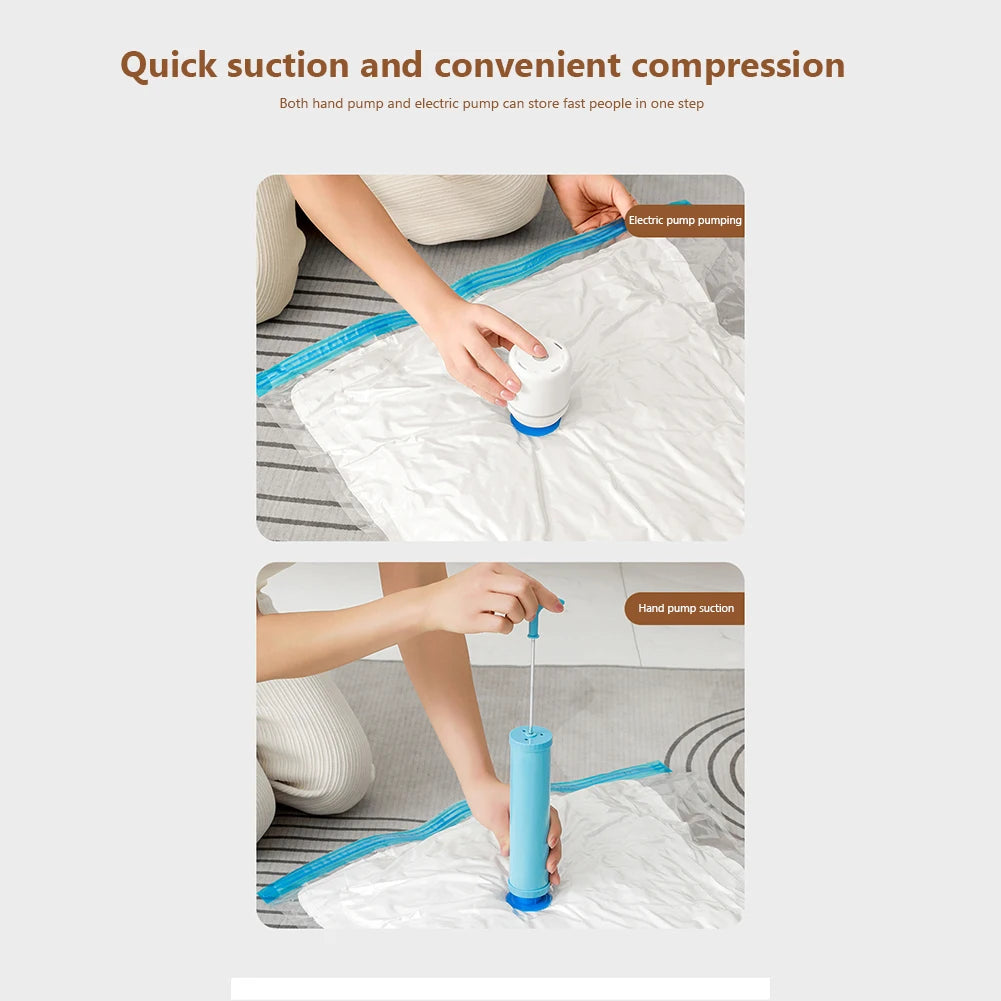 Reusable Vacuum Storage Bags with Hand Pump Space Saving Compression Organizer