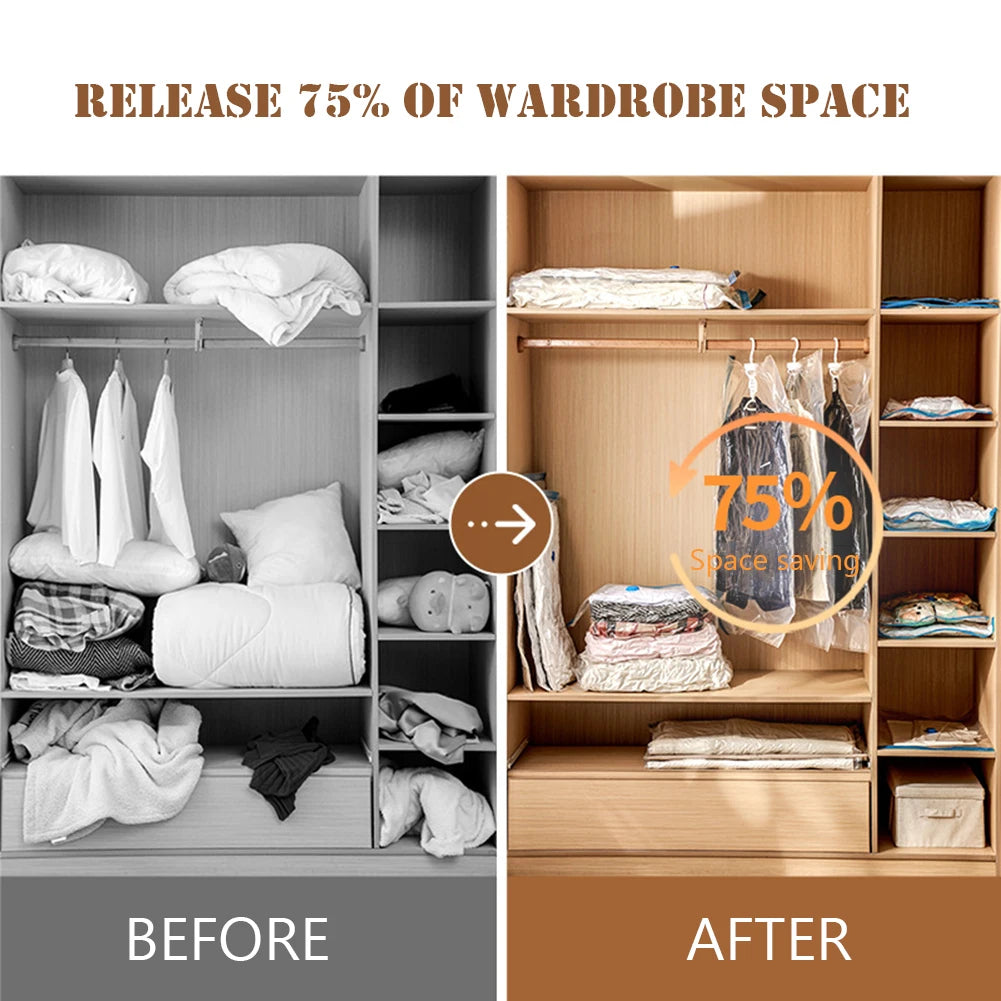 Reusable Vacuum Storage Bags with Hand Pump Space Saving Compression Organizer