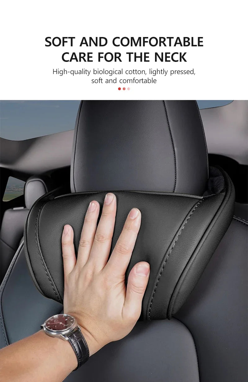 Oulex Seat Headrest Neck Pillow for Tesla Model 3/Y Juniper 19-25 Car Neck Support Pillow Nappa Leather Seat Headreck Car Access