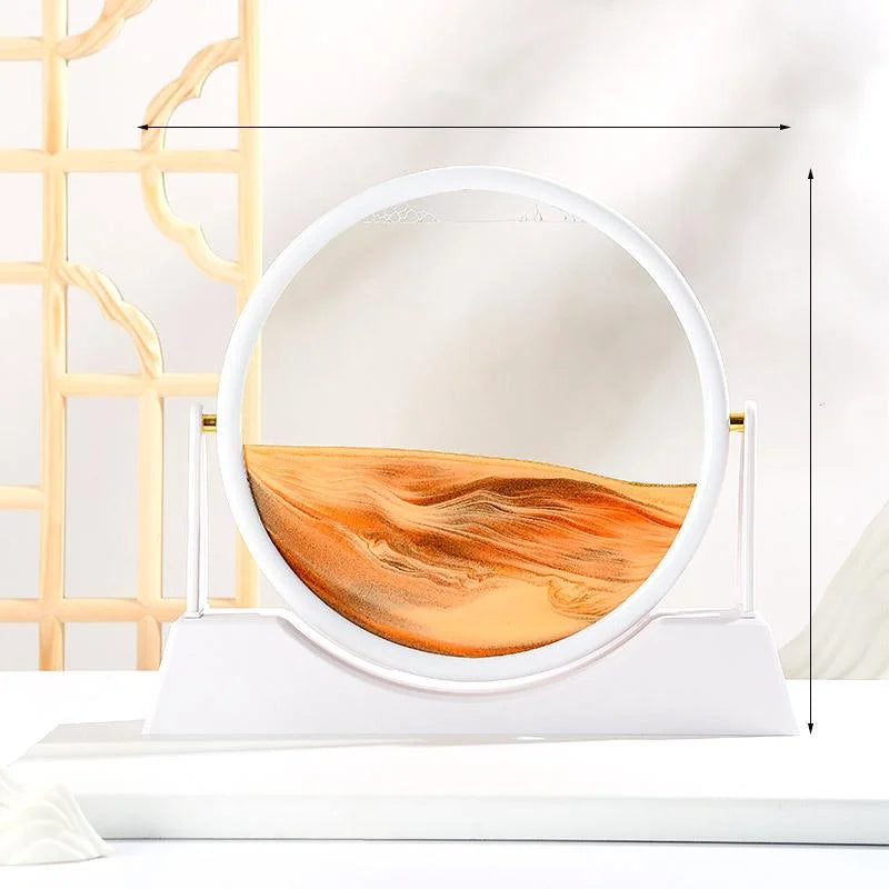 360 Rotating Sandscape Moving Sand Art Glass Frame Flowing Sand Decor Round Display Home Office Decoration