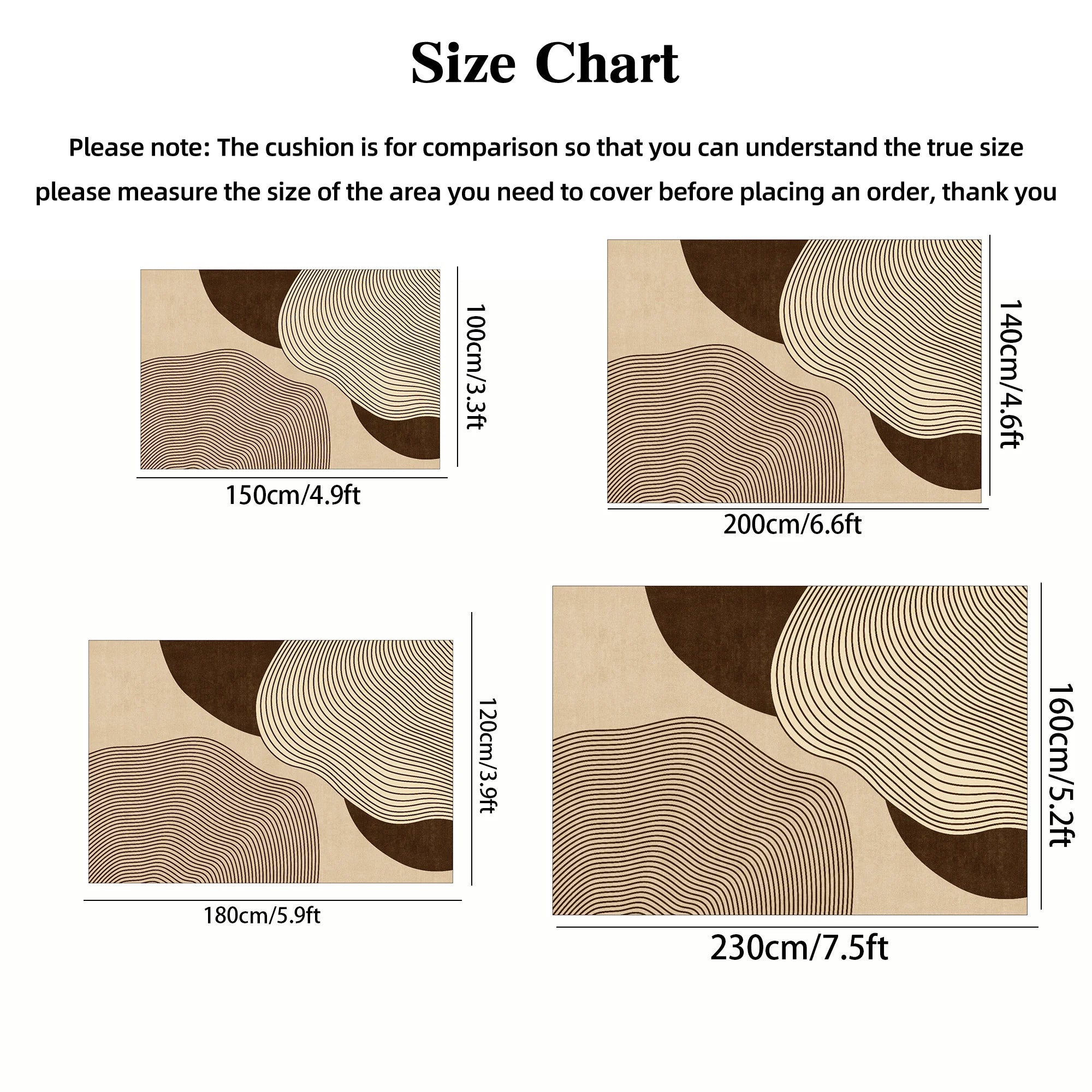 Cream Style Living Room Carpet Soft Modern Geometric Rug Non Slip Easy Clean Bedroom Office Floor Mat
