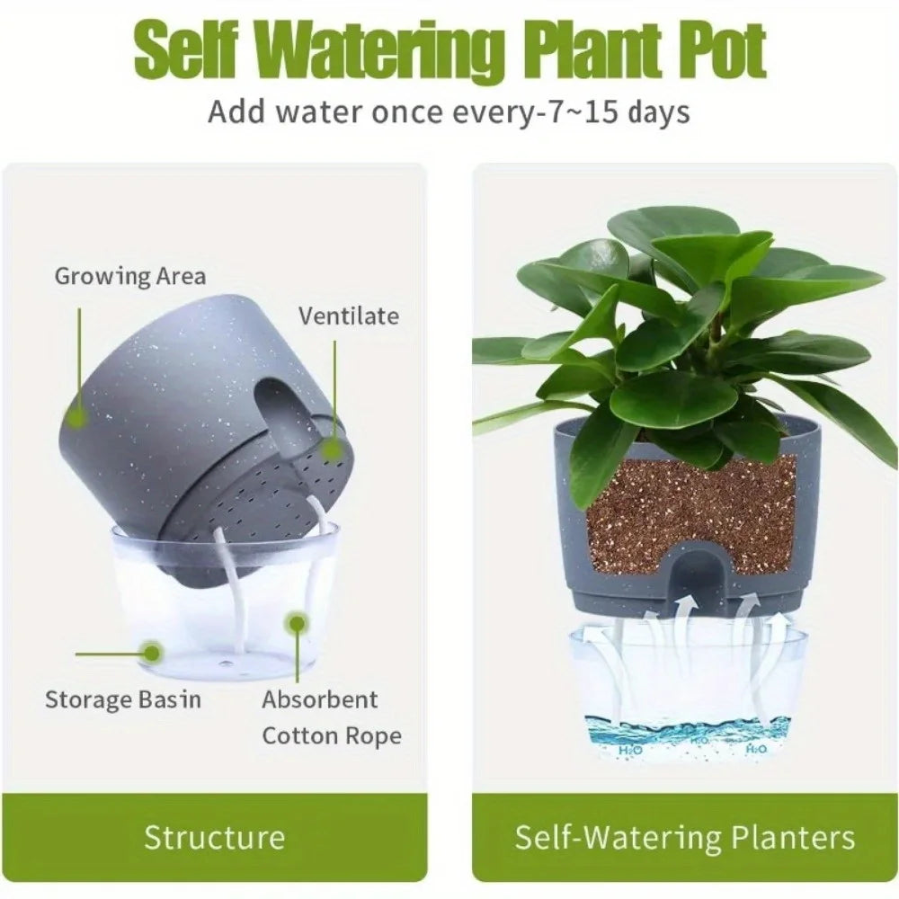 Self-Watering Plant Pots Set (5 or 10 Pack) – Double-Layer Hydroponic Flower & Succulent Planters for Home & Office Décor