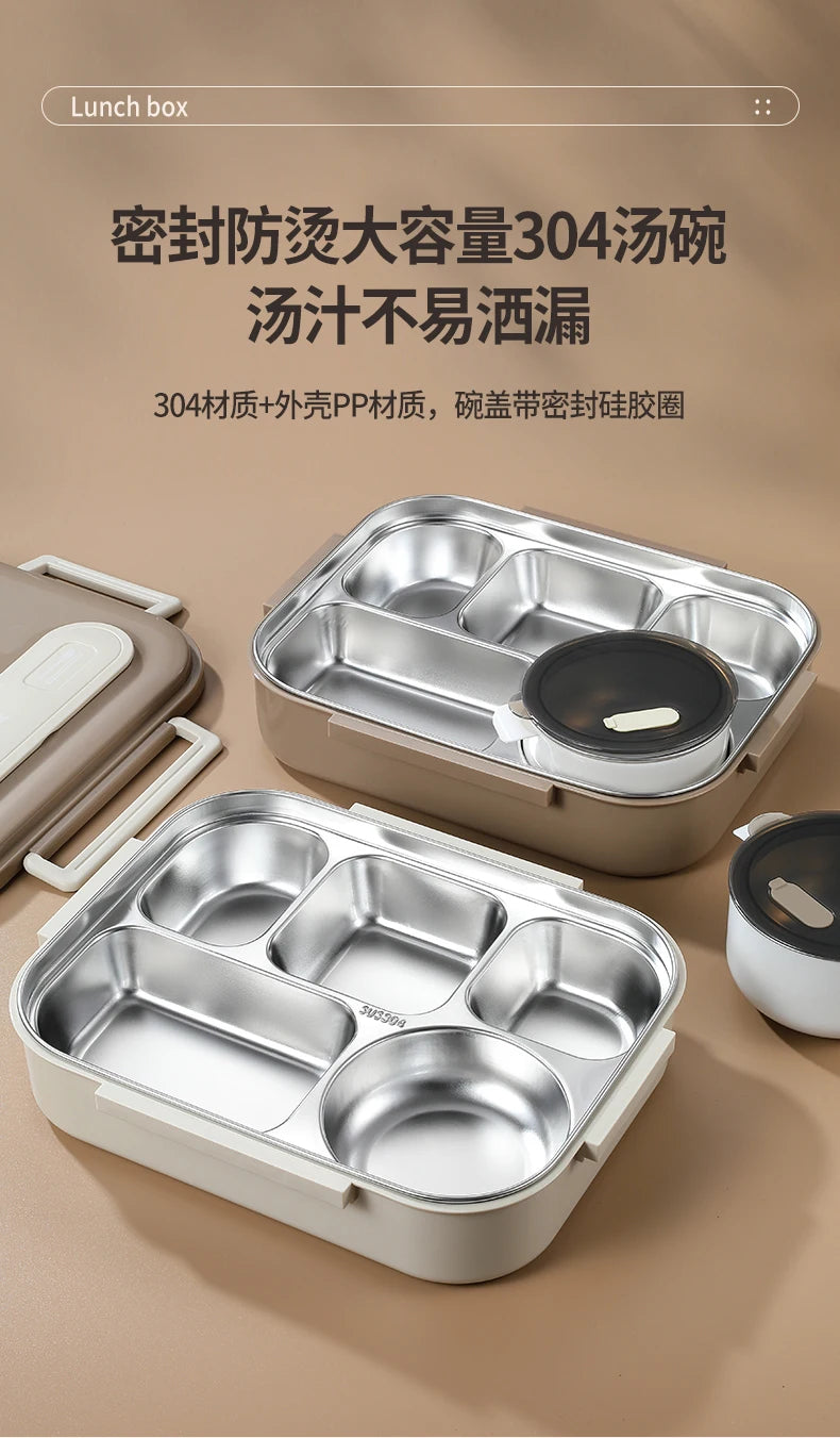 Stainless Steel Kids Lunch Box Compartment Bento Container Insulated Food Storage with Bag for School