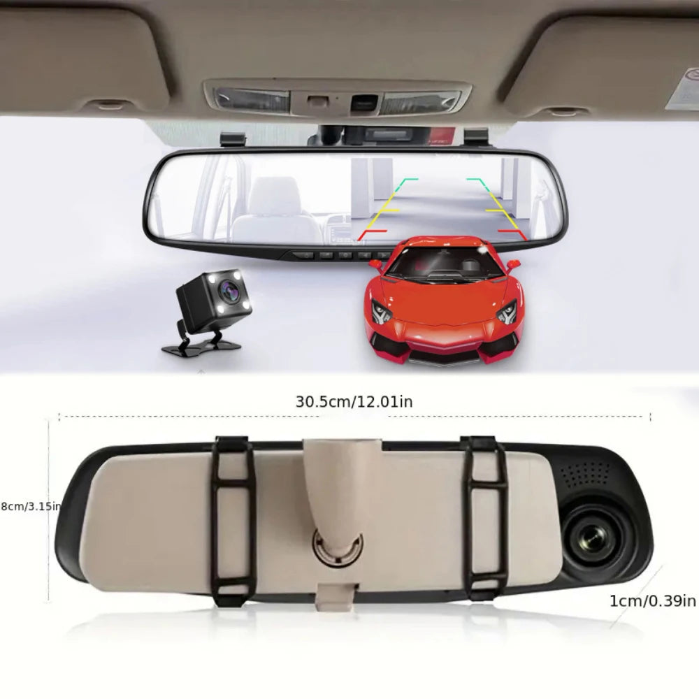 1080P Dual Lens Rearview Mirror Dash Cam 4.3 Inch Car DVR Video Recorder with Parking Monitor