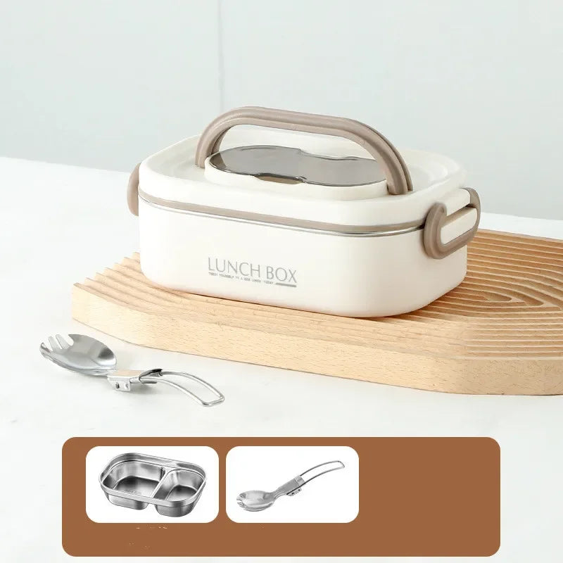 1500ml Double Layer Stainless Steel Thermal Lunch Box Leak Proof Bento Food Container with Insulated Carry Bag for Adults and Students