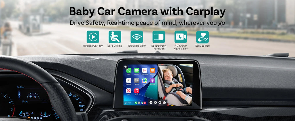 Ottocast Cabin Care Wireless CarPlay Baby Camera 1080P HD Backseat Monitor with Night Vision