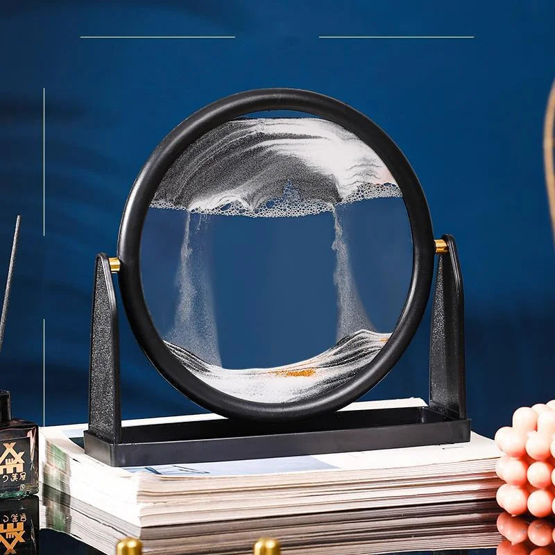 360 Rotating Sandscape Moving Sand Art Glass Frame Flowing Sand Decor Round Display Home Office Decoration