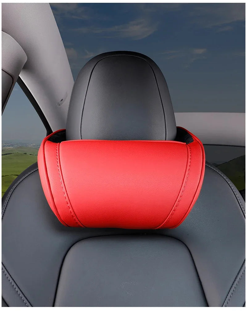Oulex Seat Headrest Neck Pillow for Tesla Model 3/Y Juniper 19-25 Car Neck Support Pillow Nappa Leather Seat Headreck Car Access