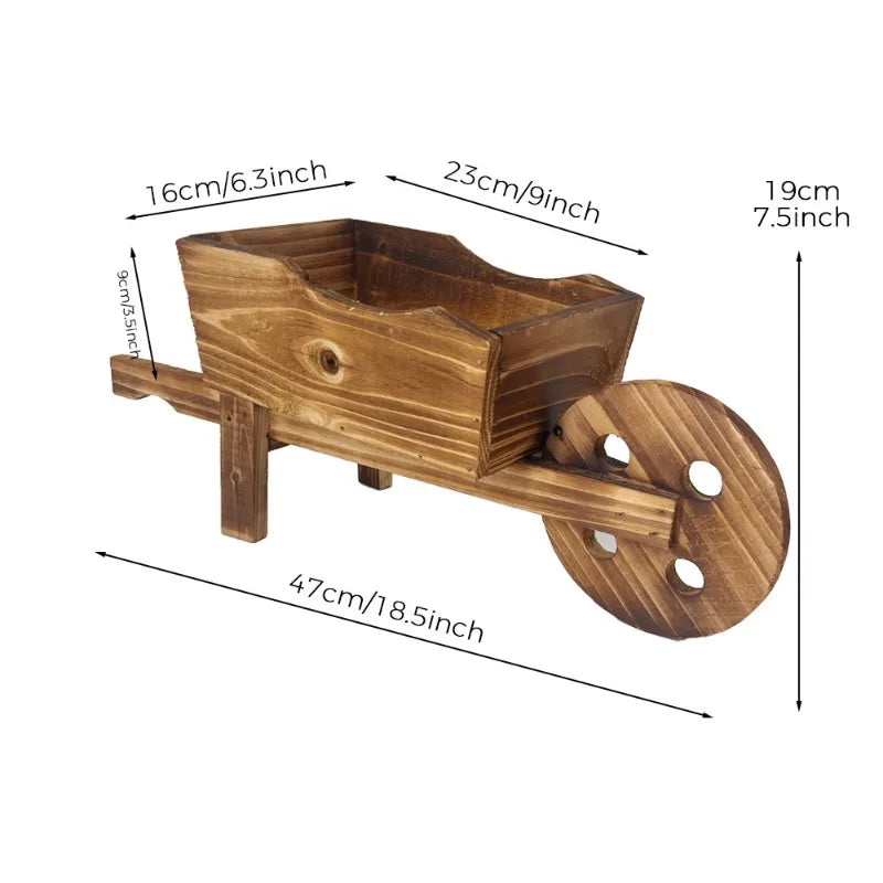Handmade Wooden Wheelbarrow Planter Rustic Flower Pot Decor