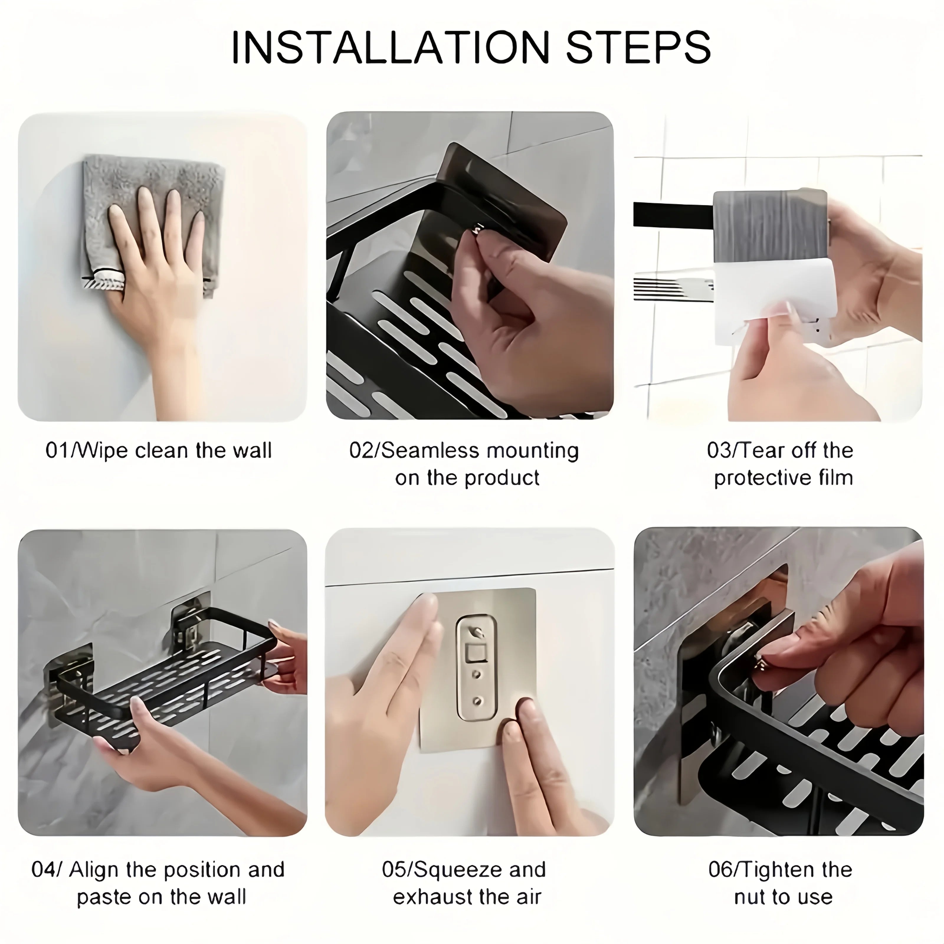 Wall Mounted Shower Rack Large Capacity No Drilling for Bathroom Kitchen Space Saving Easy Install Store Toiletries Cosmetics