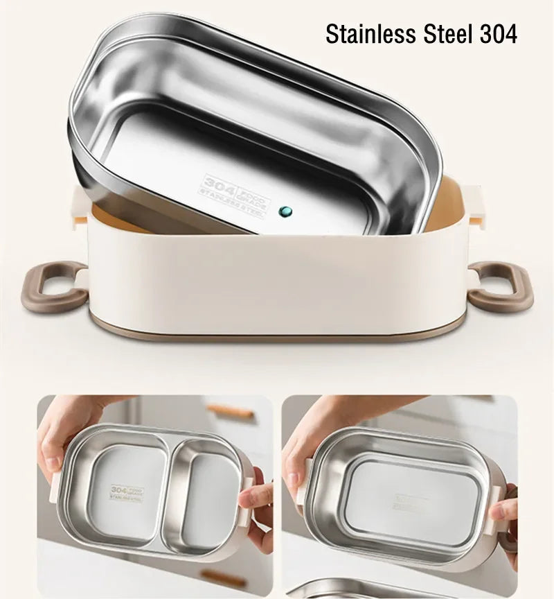 1500ml Double Layer Stainless Steel Thermal Lunch Box Leak Proof Bento Food Container with Insulated Carry Bag for Adults and Students