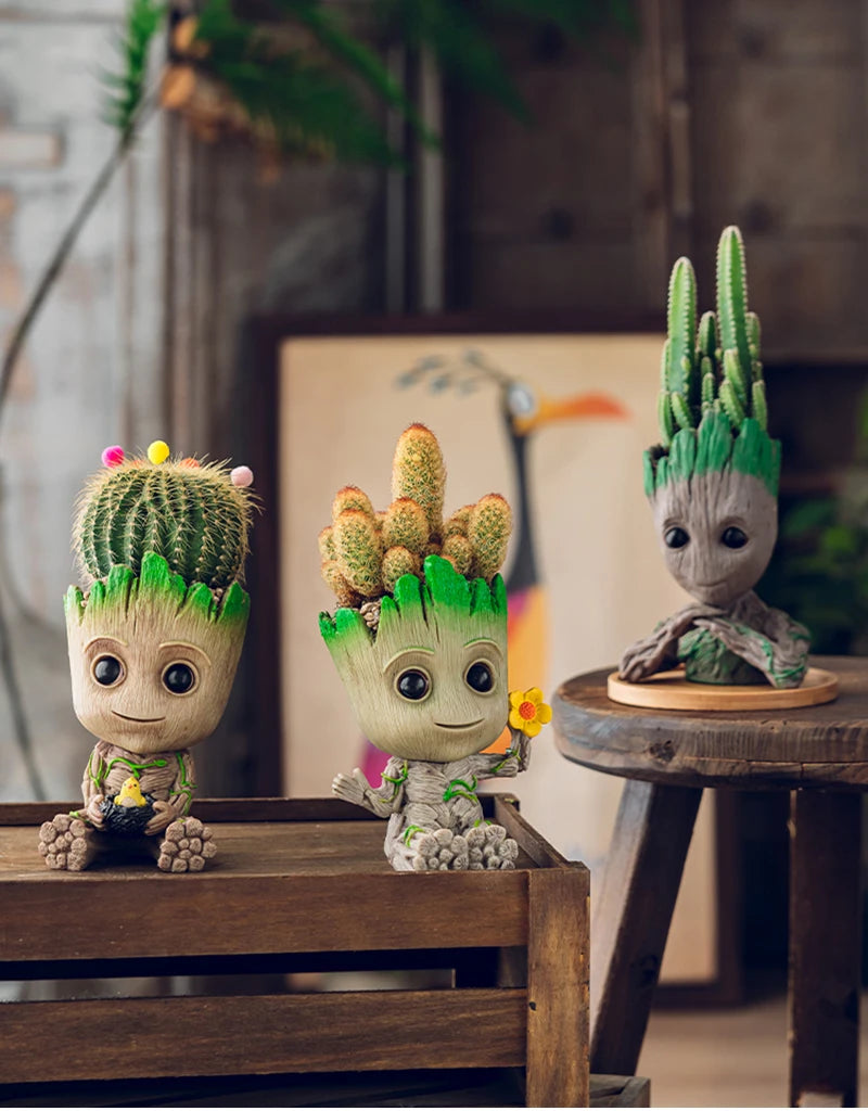 Mini Groot Figurine Home Decor Cartoon Tree Man Desk Ornament Creative Plant Holder Gift