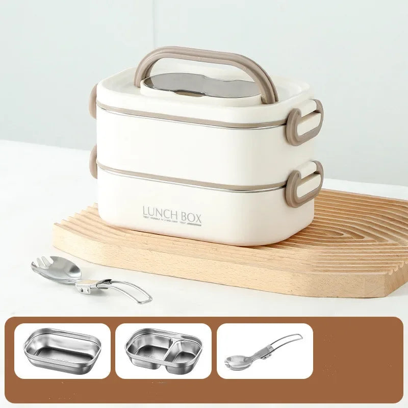 1500ml Double Layer Stainless Steel Thermal Lunch Box Leak Proof Bento Food Container with Insulated Carry Bag for Adults and Students