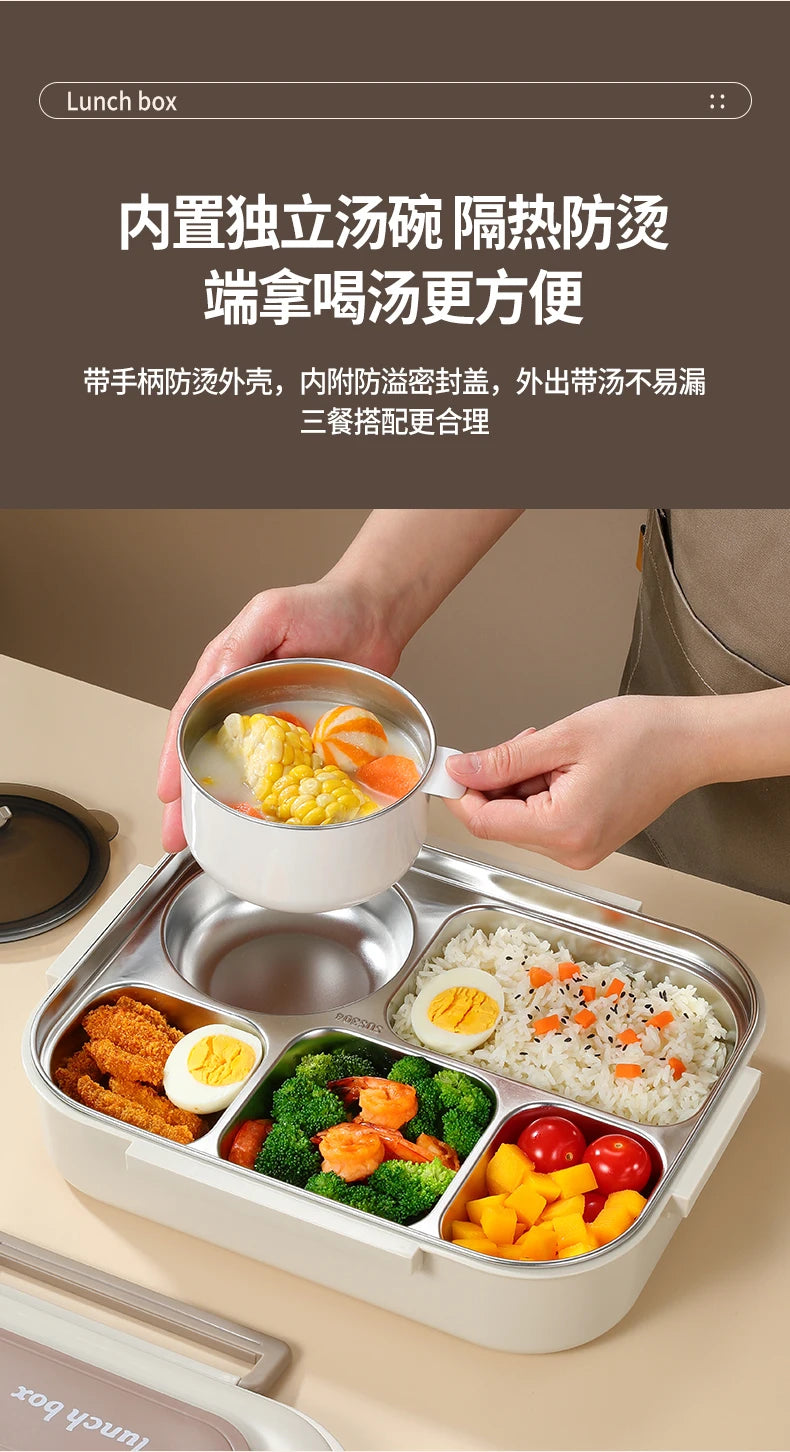 Stainless Steel Kids Lunch Box Compartment Bento Container Insulated Food Storage with Bag for School