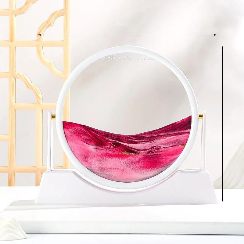 360 Rotating Sandscape Moving Sand Art Glass Frame Flowing Sand Decor Round Display Home Office Decoration