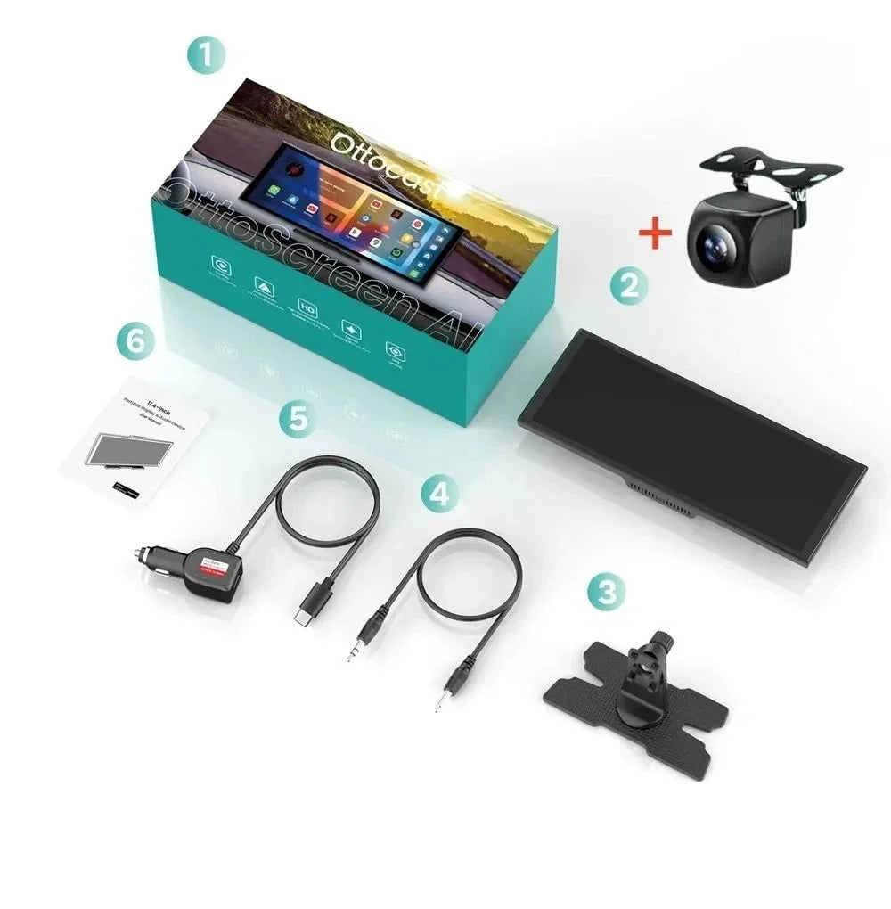Ottocast AI 11.4 Inch Wireless CarPlay Screen Android 15 Smart Car Display with GPS and Split Screen