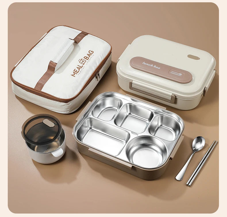Stainless Steel Kids Lunch Box Compartment Bento Container Insulated Food Storage with Bag for School
