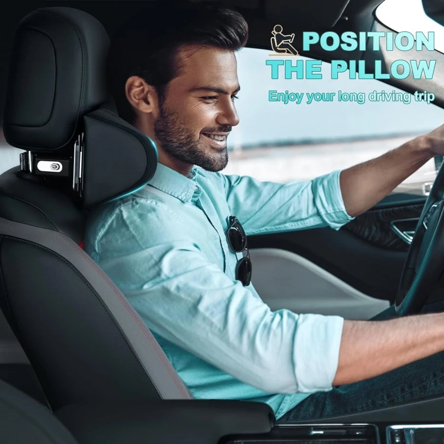 Adjustable Car Headrest Pillow with Neck Support Hidden Hook and Tablet Holder