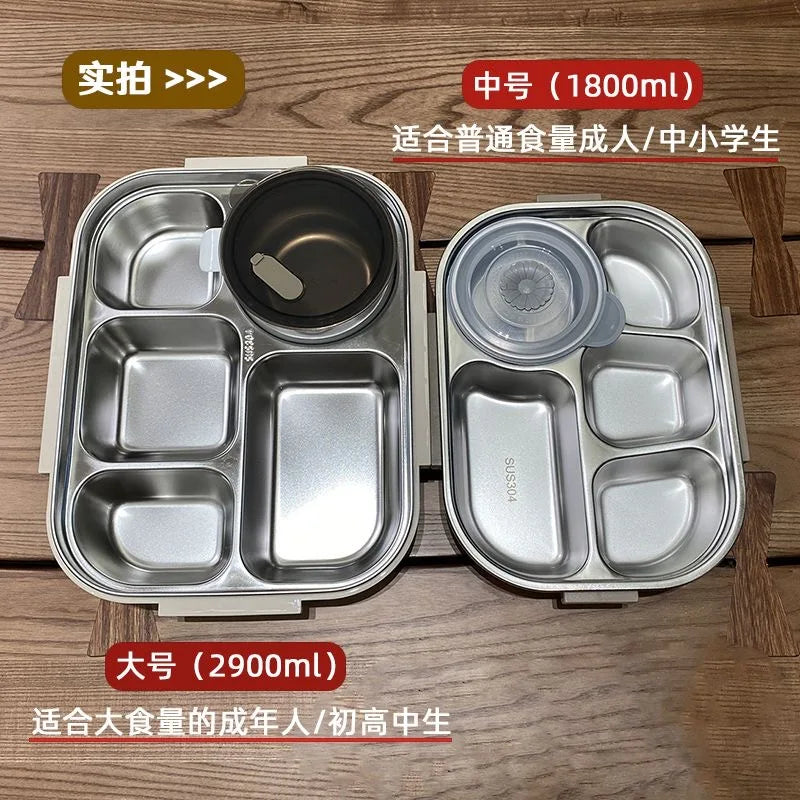Stainless Steel Kids Lunch Box Compartment Bento Container Insulated Food Storage with Bag for School