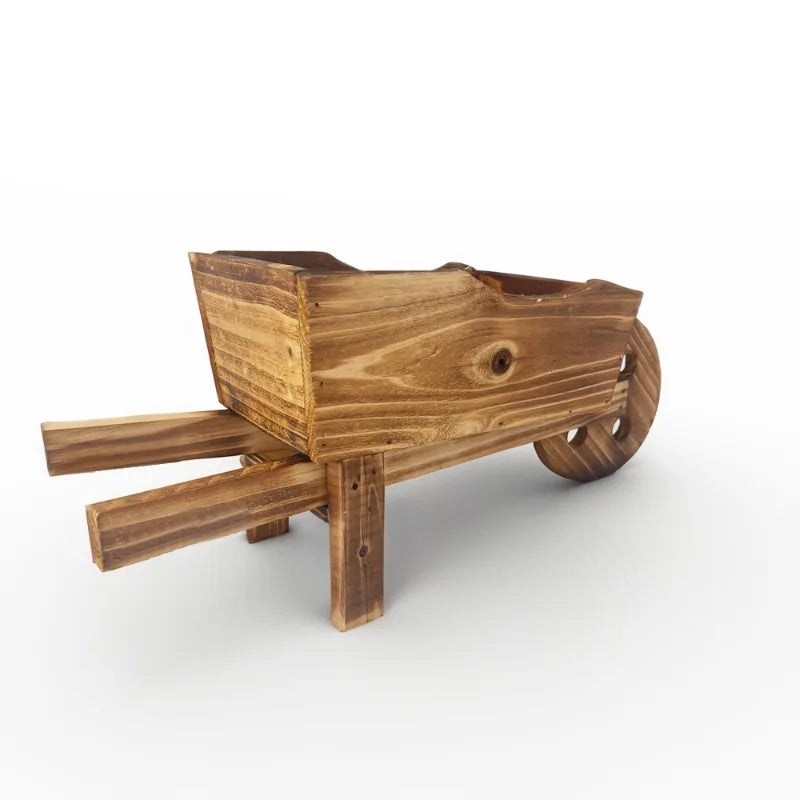 Handmade Wooden Wheelbarrow Planter Rustic Flower Pot Decor