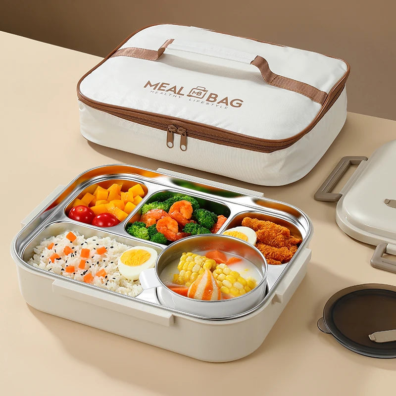 Stainless Steel Kids Lunch Box Compartment Bento Container Insulated Food Storage with Bag for School