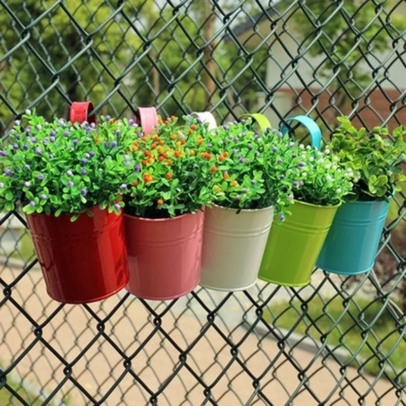 Hanging Metal Wall Flower Pot with Hook – Decorative Iron Balcony & Garden Planter